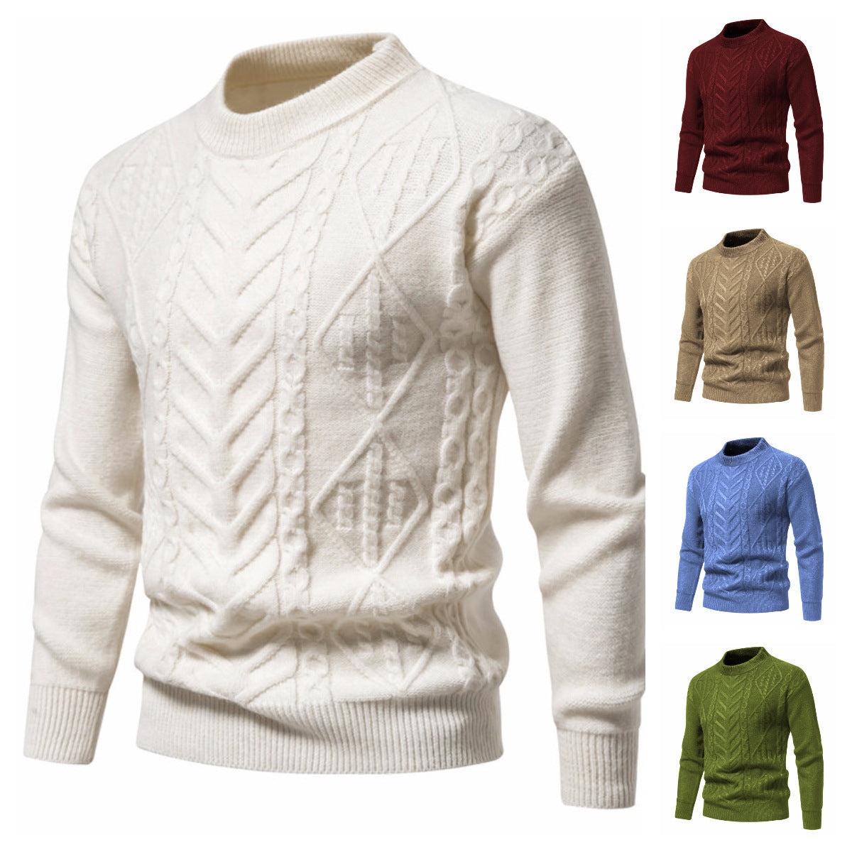 Amerikanischer Retro-Strickpullover mit einfarbigem europäischem Jacquardmuster und Rundhalsausschnitt für Herren