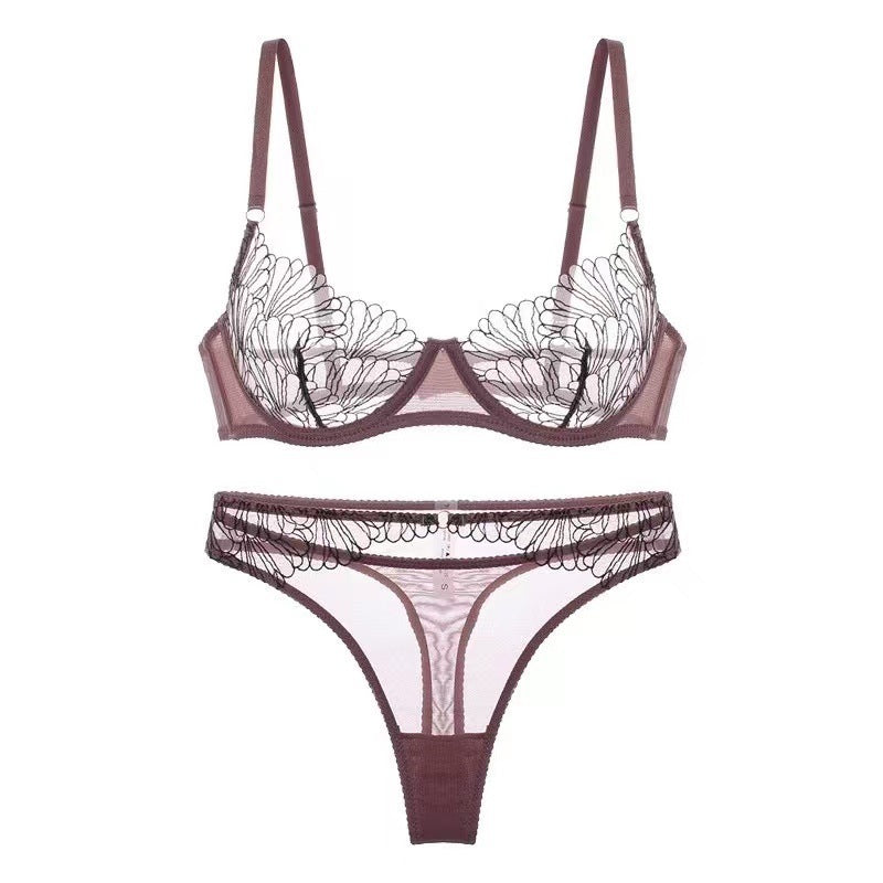 Sexy Underwear Shell Embroidery Bra Set