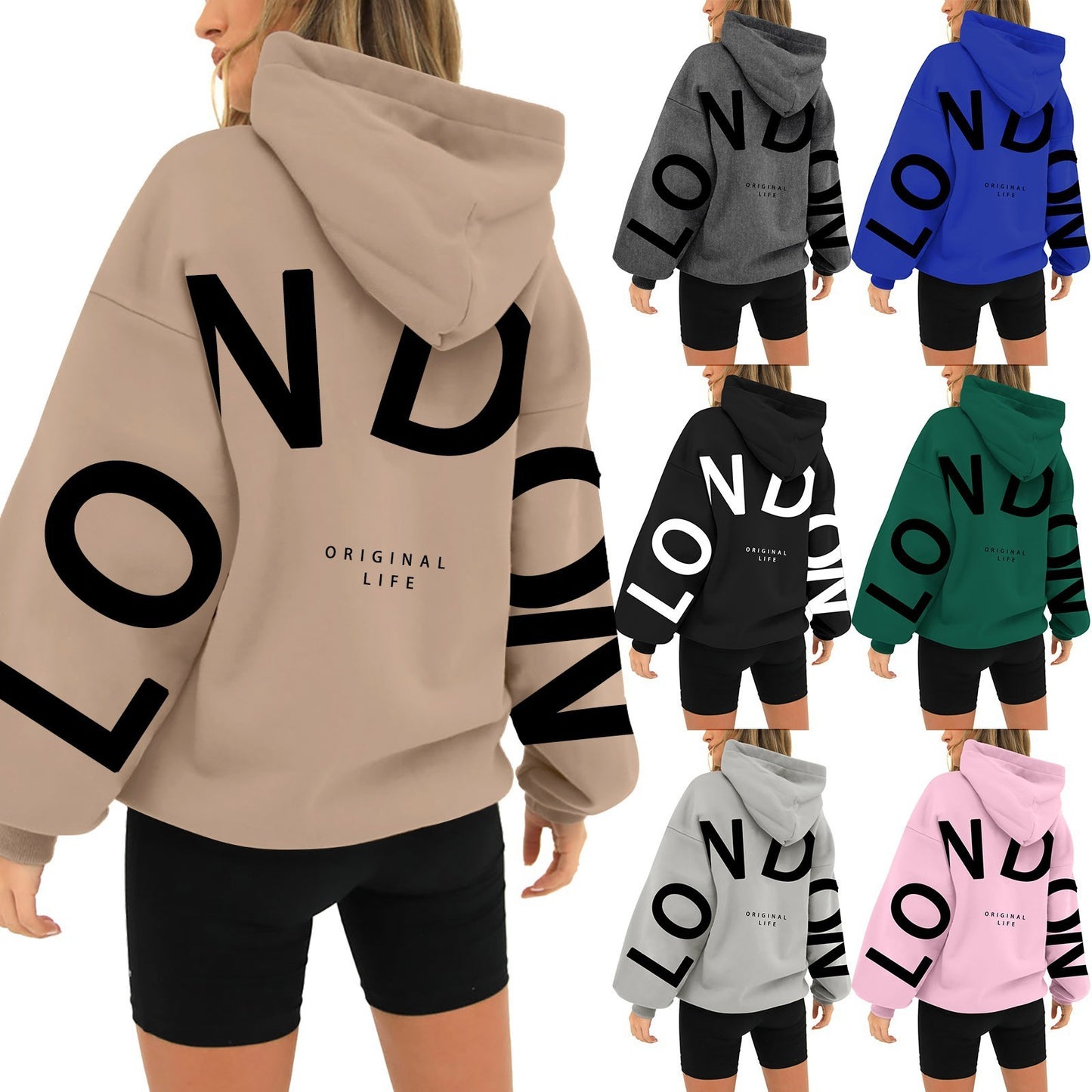 Bedruckter Kapuzenpullover mit langen Ärmeln und losen Taschen