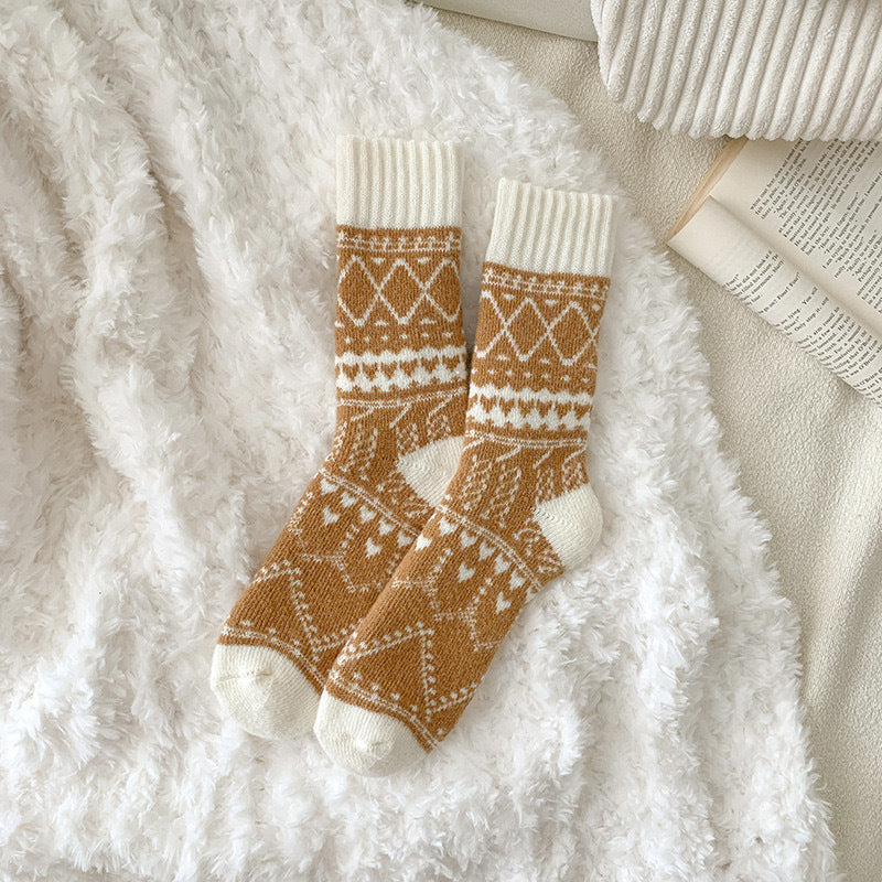 Winter Warm Cashmere Socks Fleece-lined Thick Mid-calf Length Socks