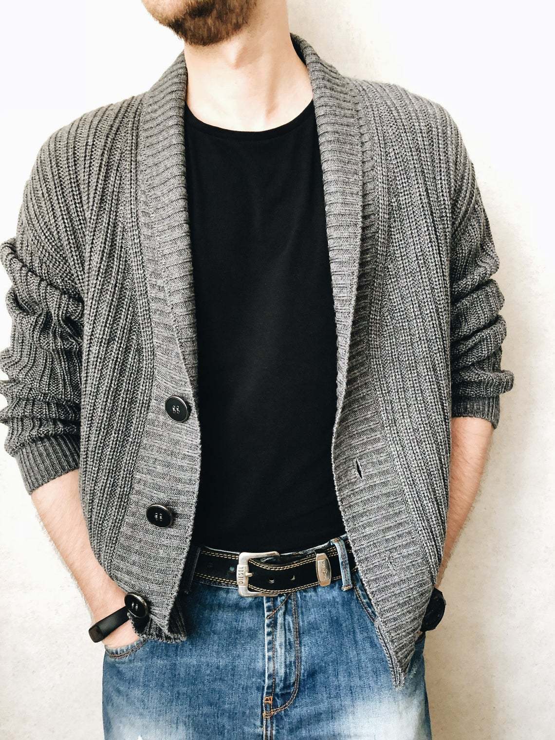 Herren Strickjacke Pullover Langarm Urban V-Ausschnitt Herren Strickwaren