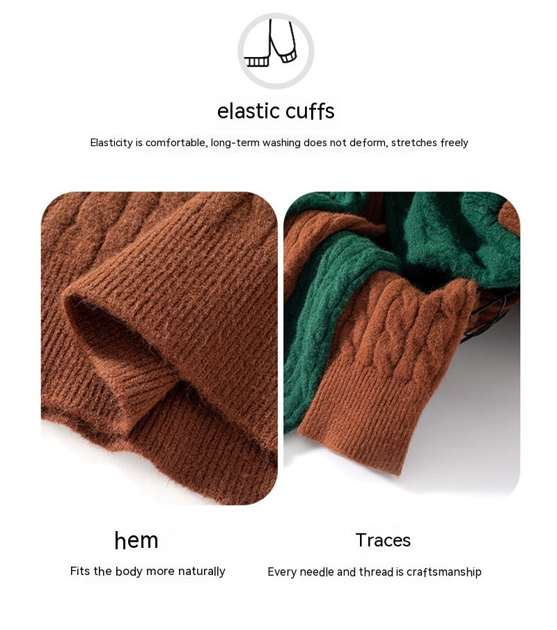 Verdickter Pullover mit Vintage-Drehung und Rundhalsausschnitt