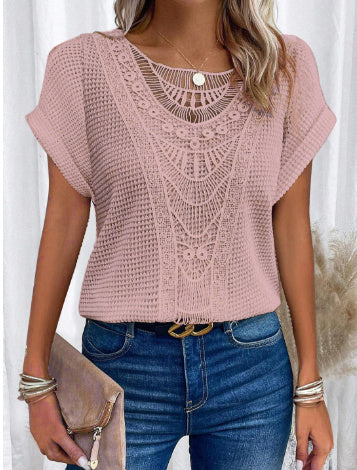 Sommer Aushöhlen Kurzarm T-shirt Damen Kleidung