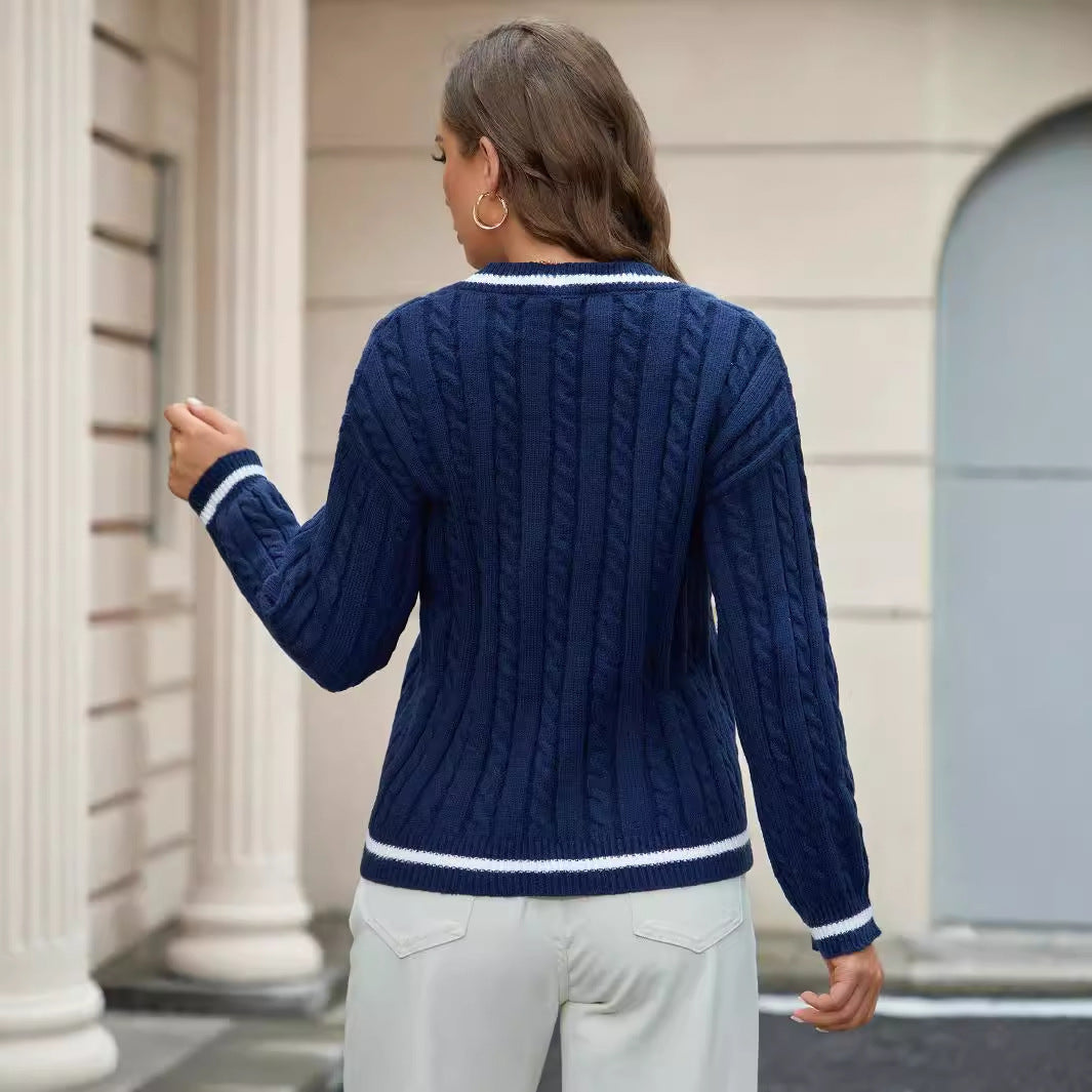 Eleganter Pullover mit V-Ausschnitt, modisches, lockeres Twist-All-Match-Oberteil für Damen