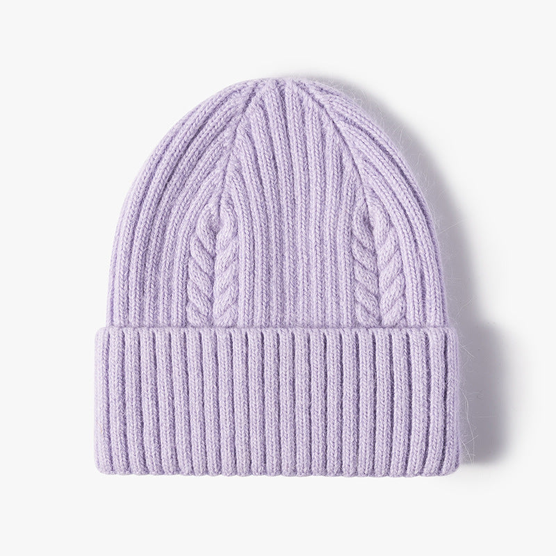 Women's Solid Color Warm Hemp Pattern Knitted Wool Hat