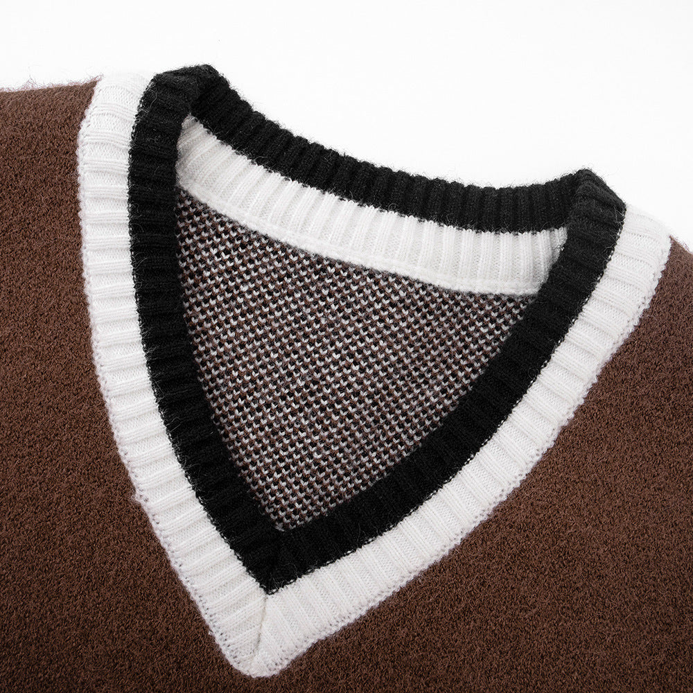 Pulloverweste mit Buchstabenmuster für Herren, lässige Oberbekleidung, V-Ausschnitt, ärmellos, Strickmode