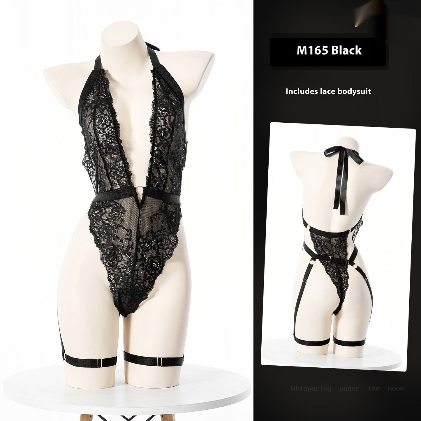 Sexy Pyjama aus Spitze mit Neckholder und Schnürung für Damen