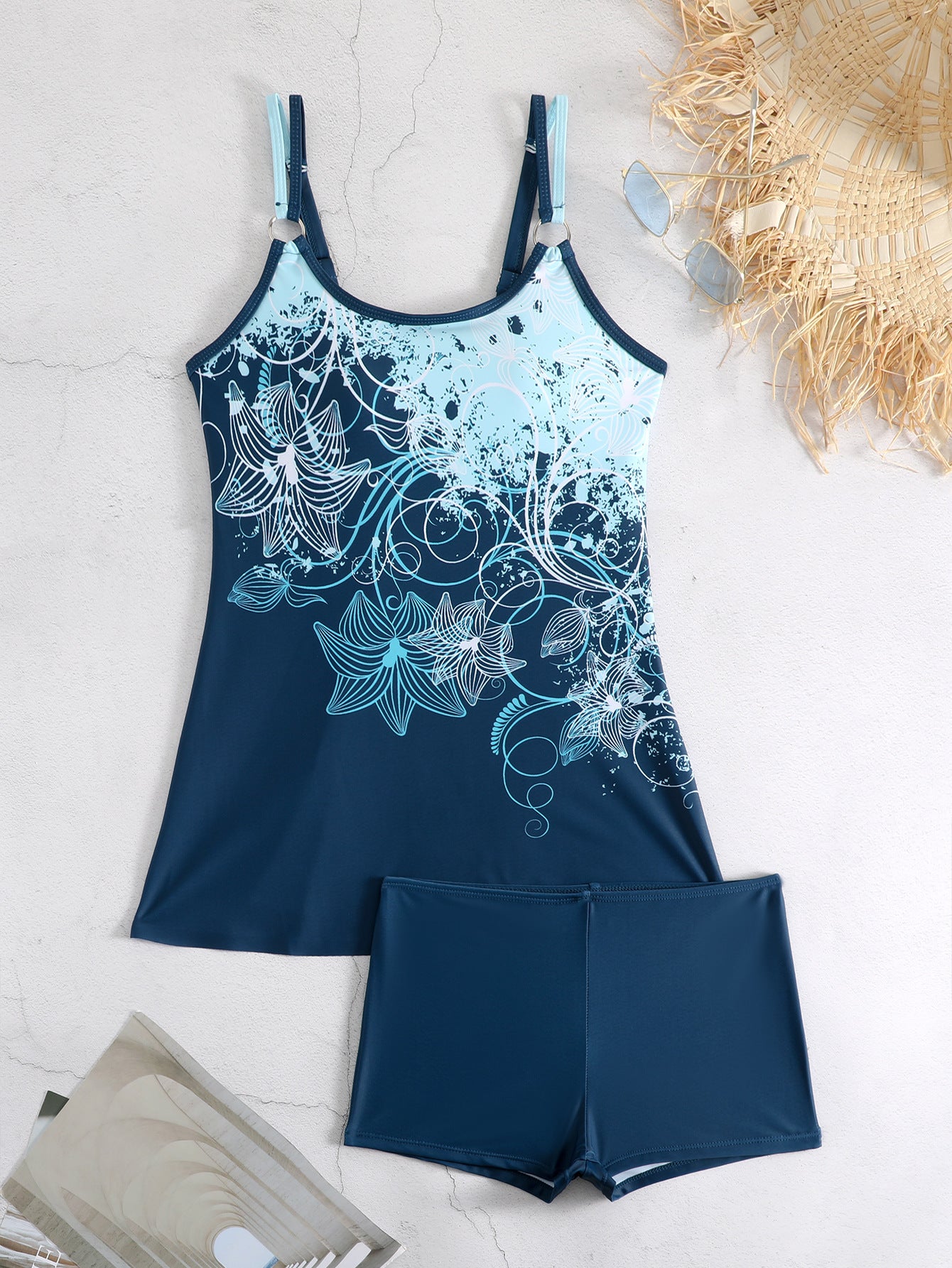 Bedruckter Split-Bikini mit Boxershorts für Damen