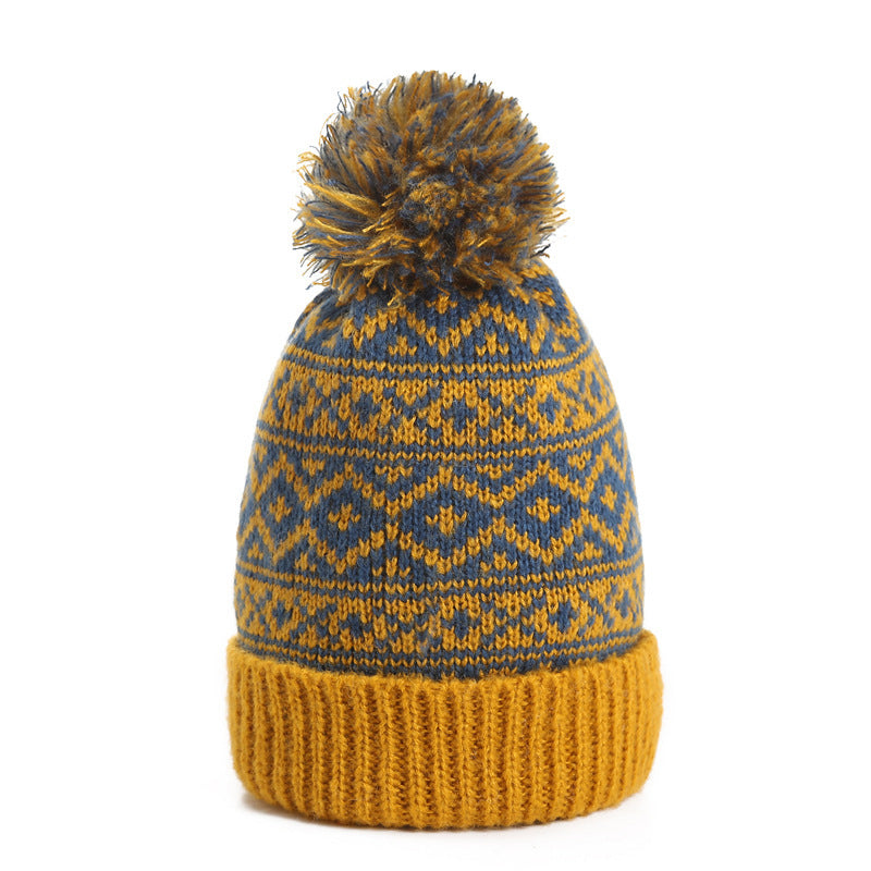 Winter Versatile Diamond Plaid Two-Color Contrast Hat