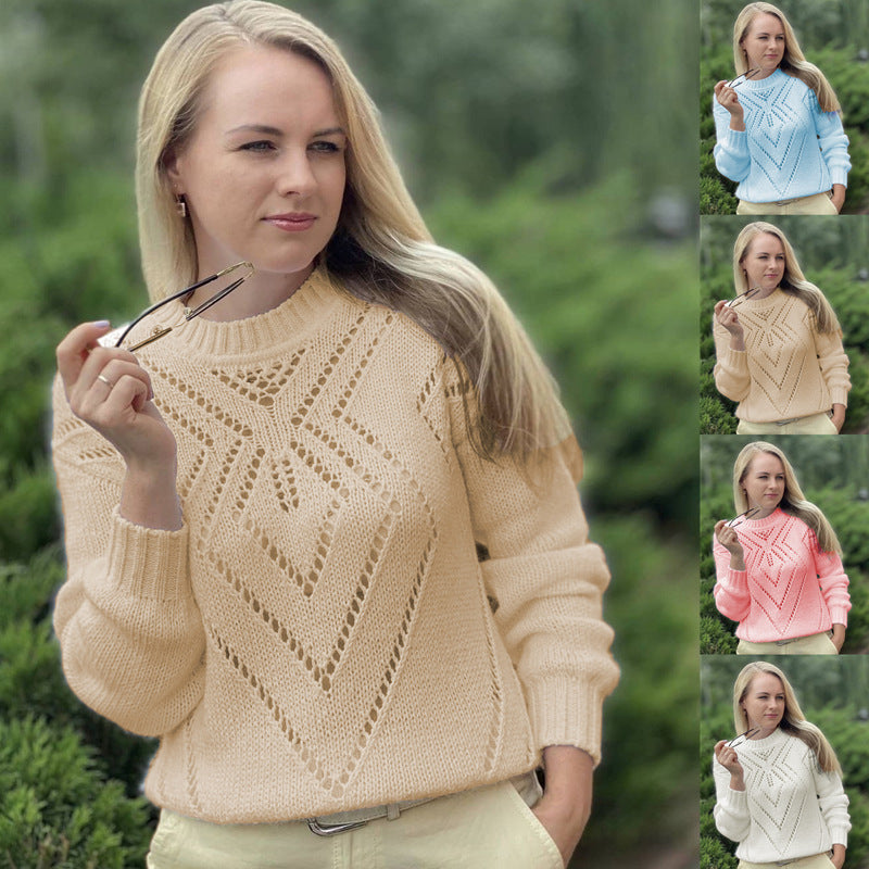 Europäischer und amerikanischer Freizeitpullover mit Rundhalsausschnitt und langen Ärmeln