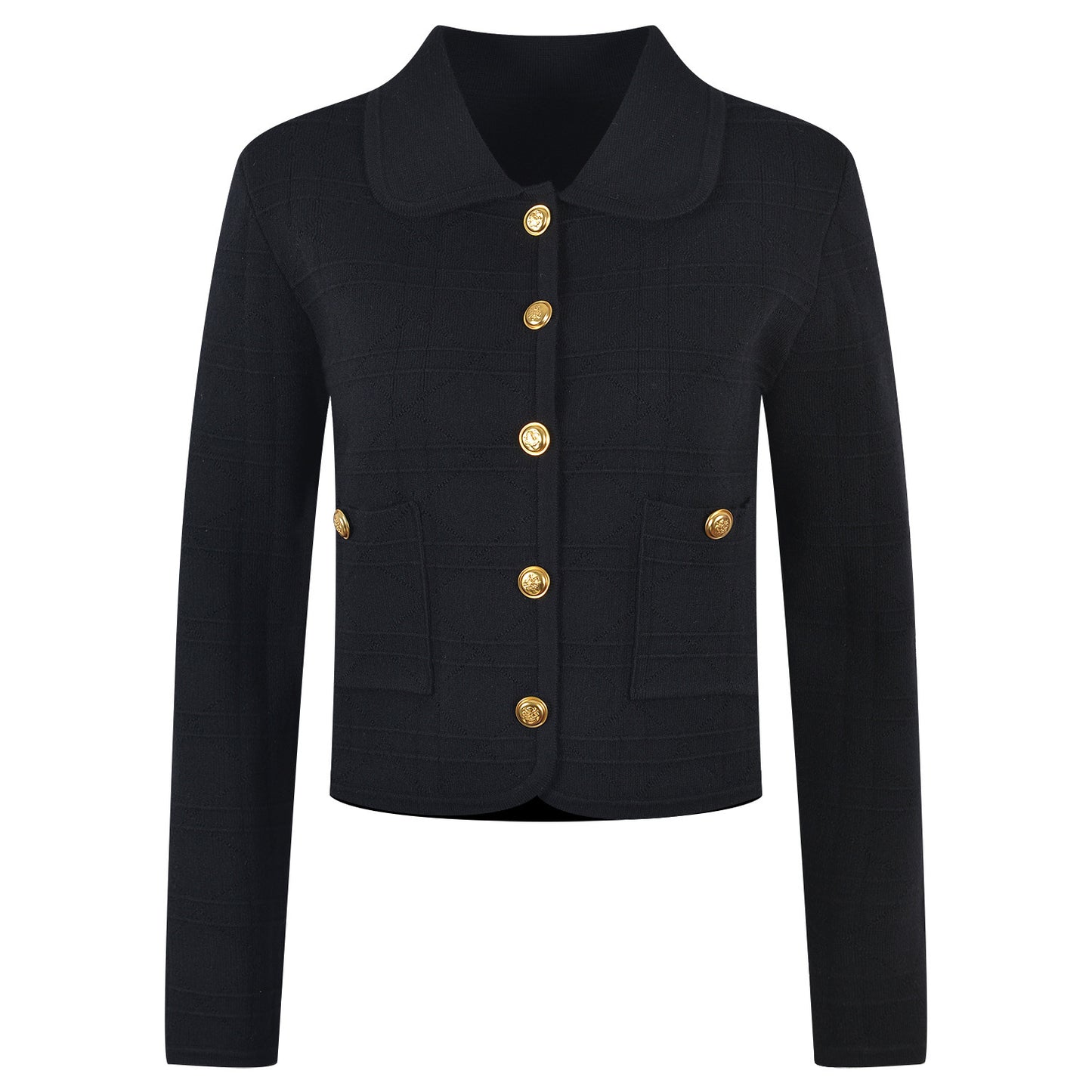 Temperamentvoller Pendelpullover mit geprägter goldener Knopftasche und langen Ärmeln