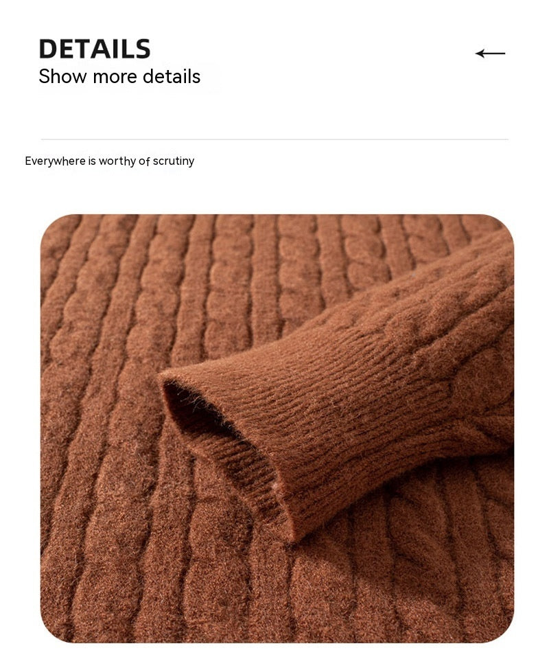 Verdickter Pullover mit Vintage-Drehung und Rundhalsausschnitt