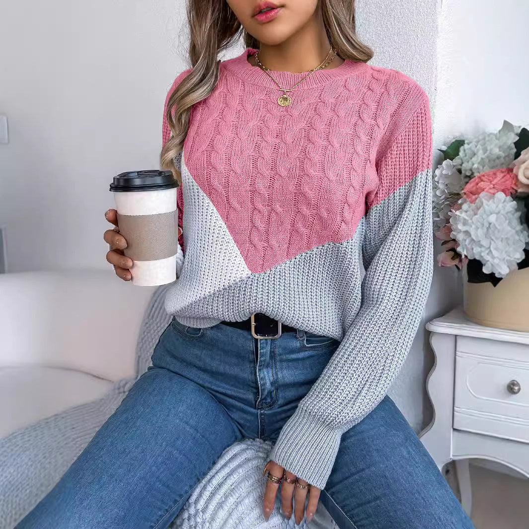 Pullover mit kontrastierender Farbe und langen Ärmeln für Damen