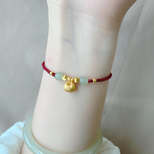 Women's Jin Tuo Tuo Lucky Beads Red Braided Bracelet For Your Benming Year
