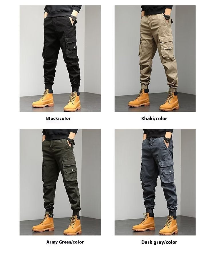 Herren Cropped Tooling Frühling und Herbst Locker sitzende lässige Knöchelbandhose mit mehreren Taschen