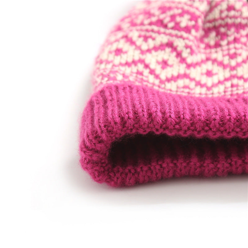 Winter Versatile Diamond Plaid Two-Color Contrast Hat