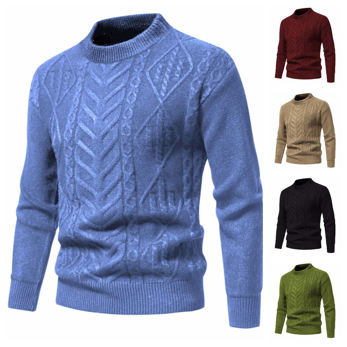 Amerikanischer Retro-Strickpullover mit einfarbigem europäischem Jacquardmuster und Rundhalsausschnitt für Herren