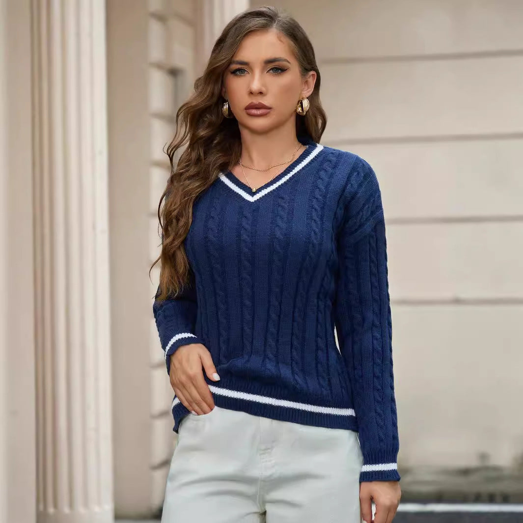 Eleganter Pullover mit V-Ausschnitt, modisches, lockeres Twist-All-Match-Oberteil für Damen