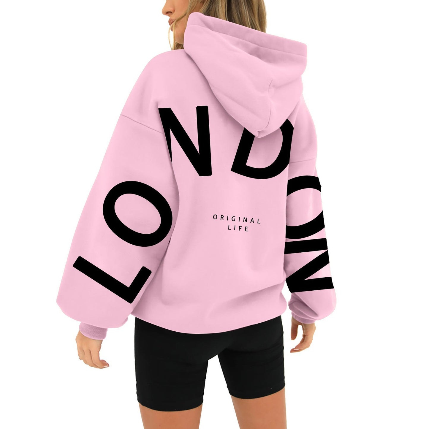 Bedruckter Kapuzenpullover mit langen Ärmeln und losen Taschen