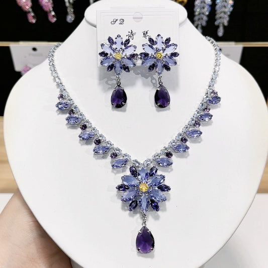 High-end Fashion Zircon Luxury Necklace And Earring Set