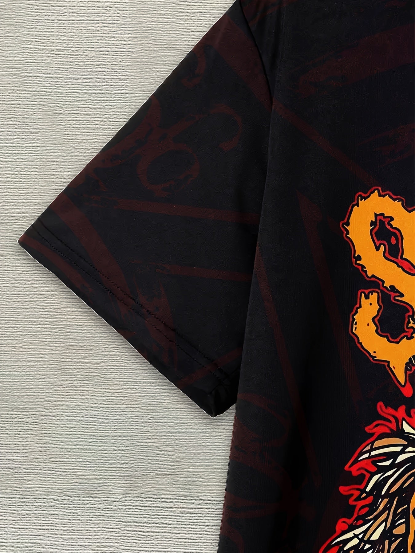 T-Shirt für Herren mit 3D-Druckmuster, lockere Passform, Polyestermaterial, Rundhalsdesign