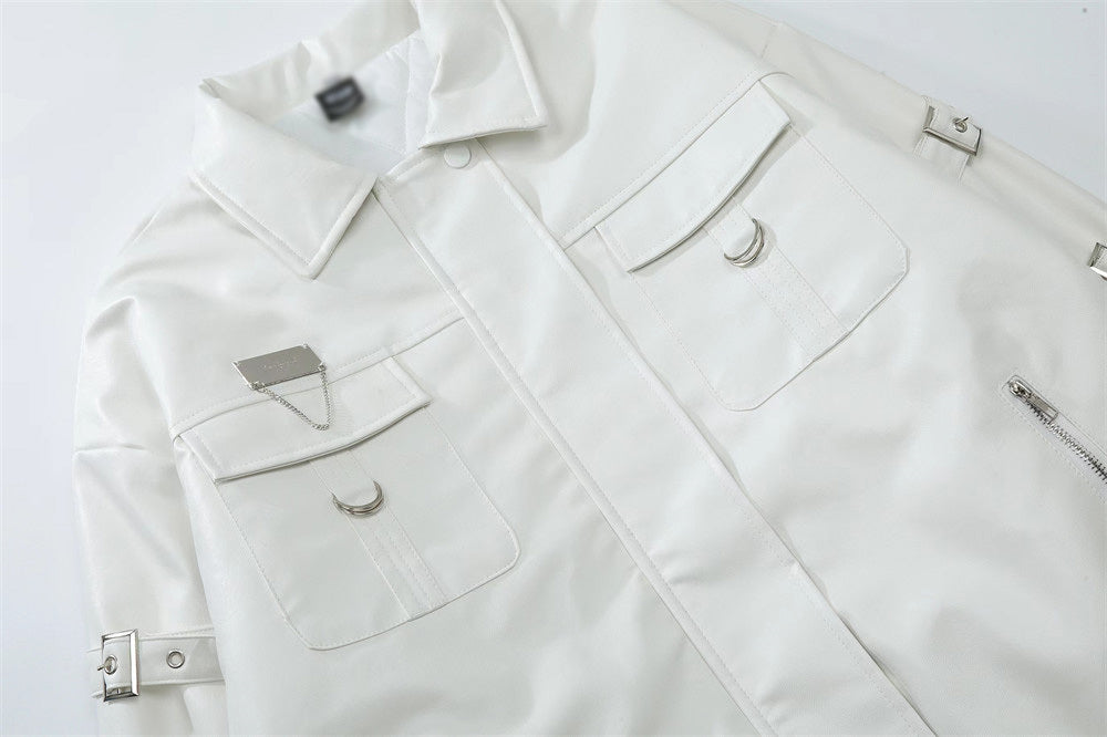 Lace-up Design Sense Motorcycle Clothing Leather Coat Men's Rock Loose PU Leather Jacket