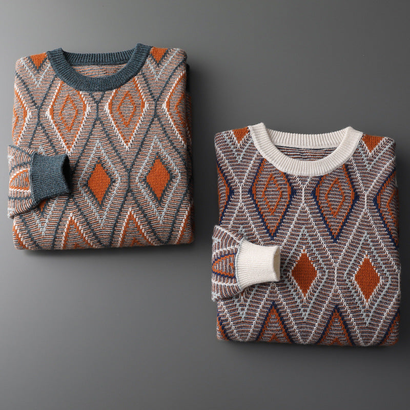 Pullover mit Rundhalsausschnitt und Retro-Rautenmuster