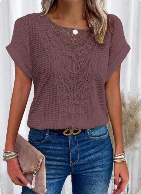 Sommer Aushöhlen Kurzarm T-shirt Damen Kleidung