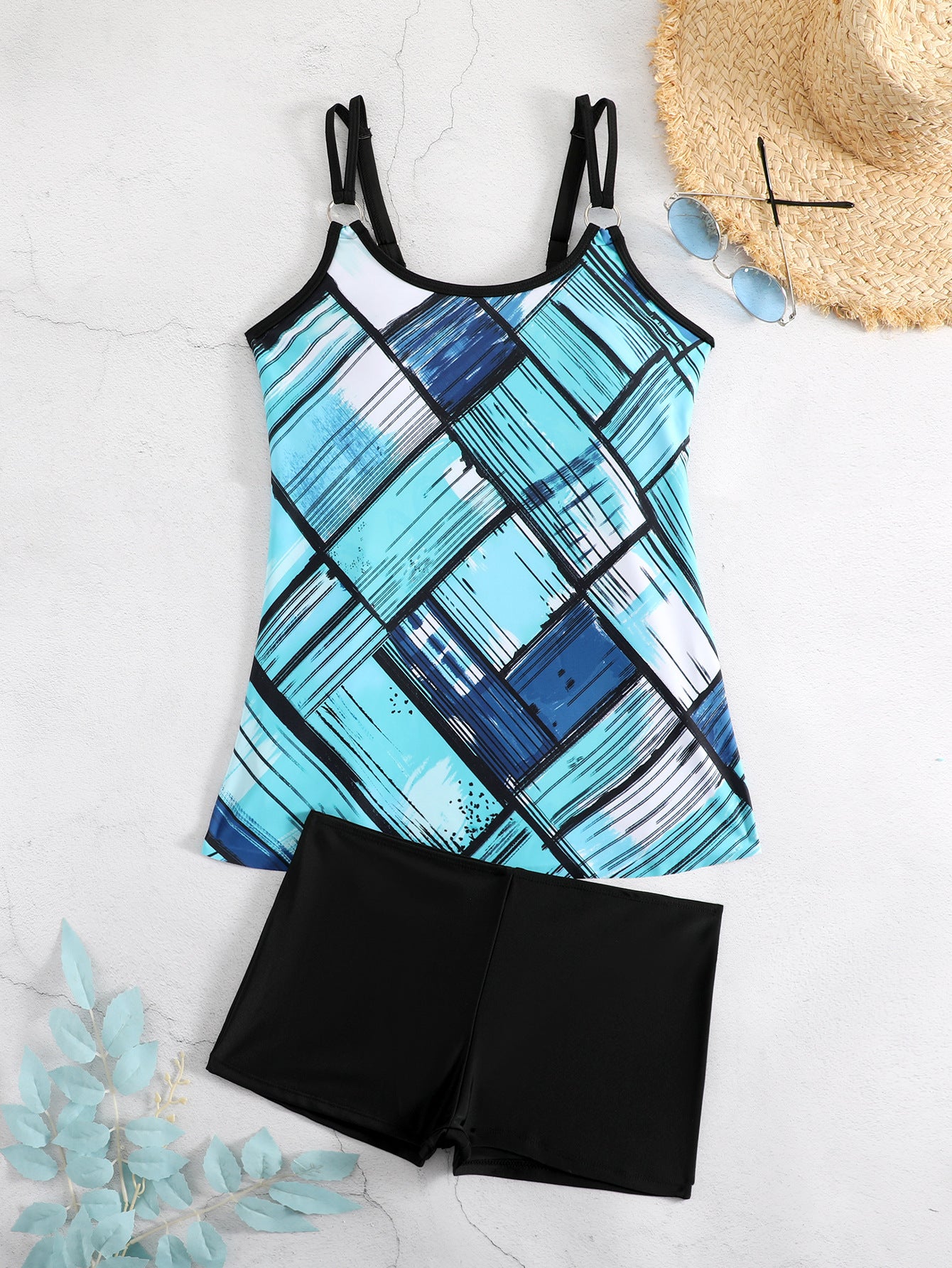 Bedruckter Split-Bikini mit Boxershorts für Damen