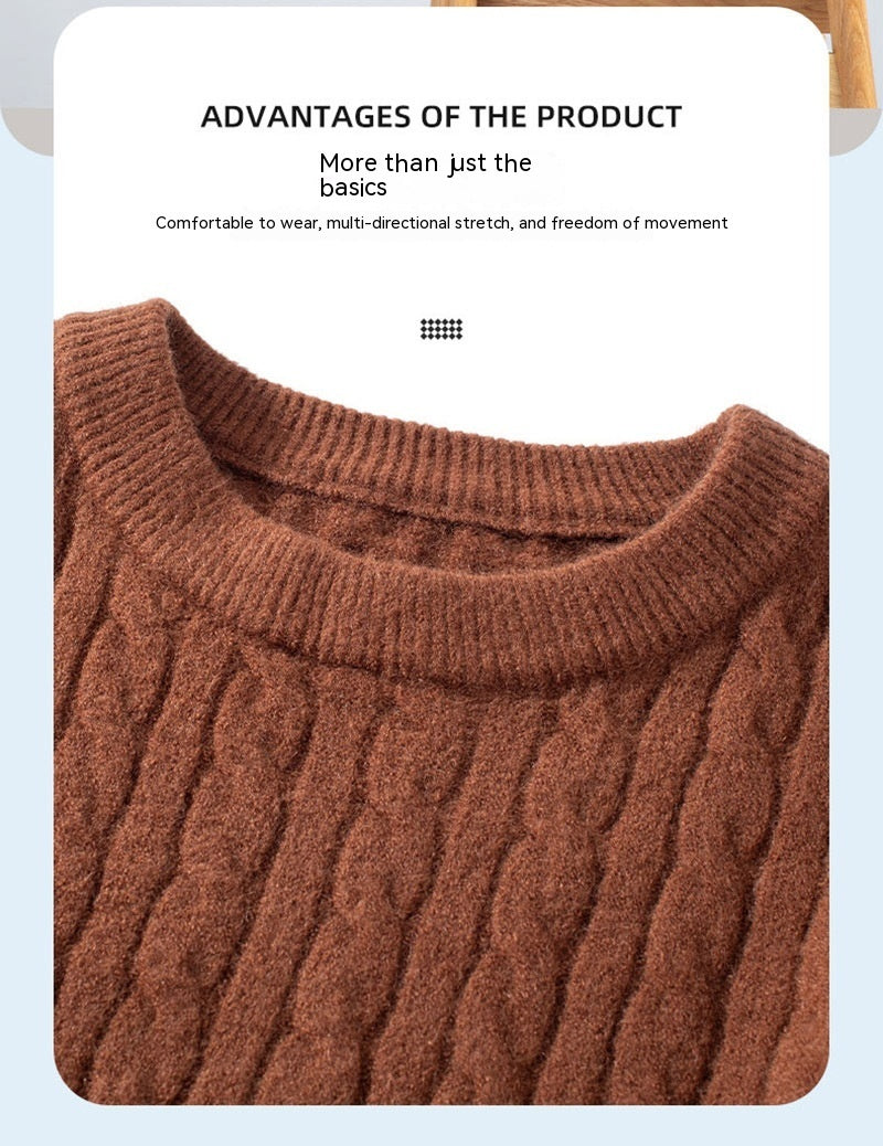 Verdickter Pullover mit Vintage-Drehung und Rundhalsausschnitt