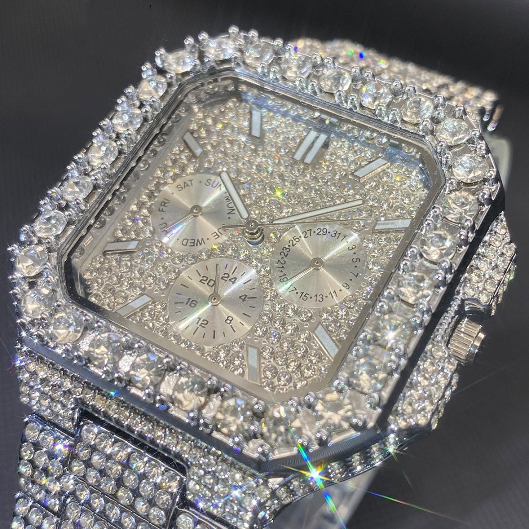 European And American Hip-hop Men's Watch Square-shaped Fully Diamond-encrusted Multi-functional