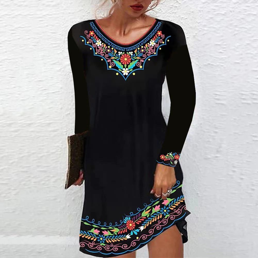 Herbst und Winter Druck Kleid Frauen
