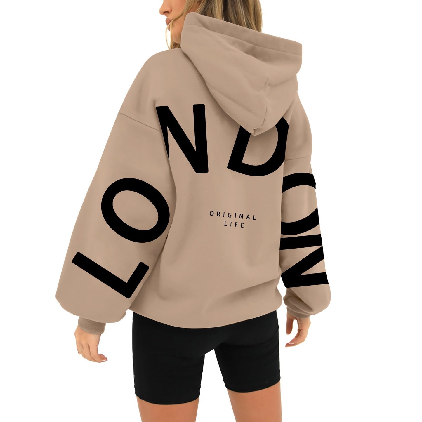 Bedruckter Kapuzenpullover mit langen Ärmeln und losen Taschen