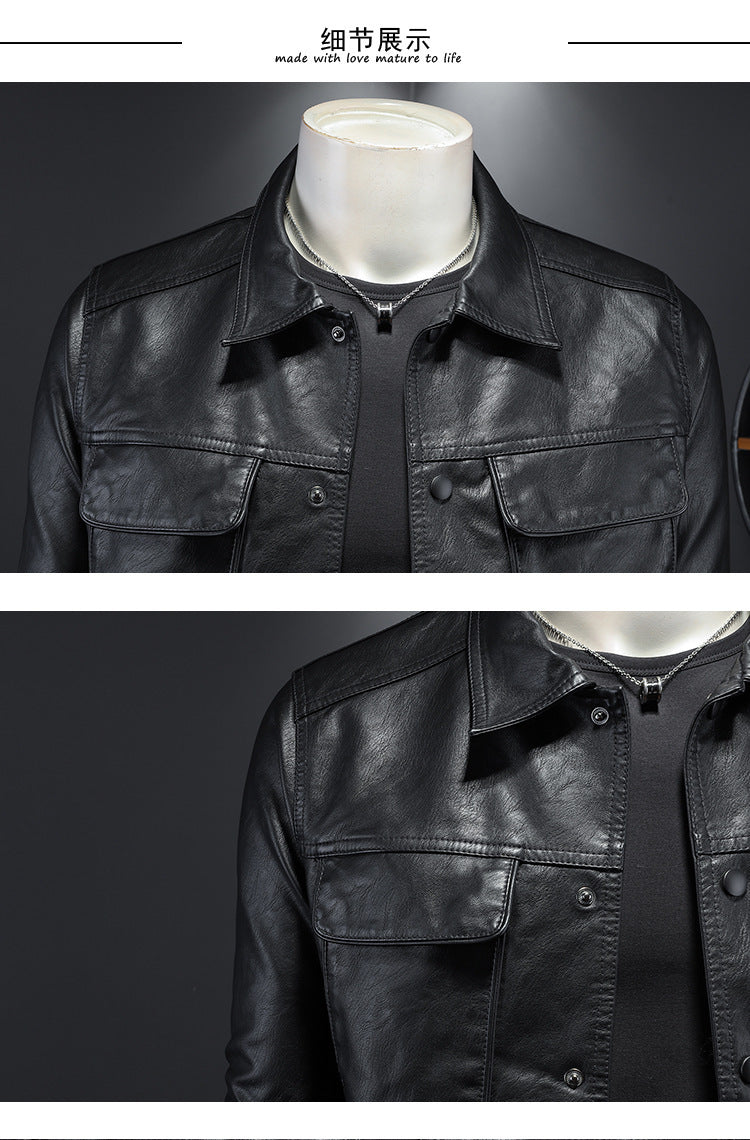 Herren Langarm Revers Motorrad Pu Schöner Ledermantel