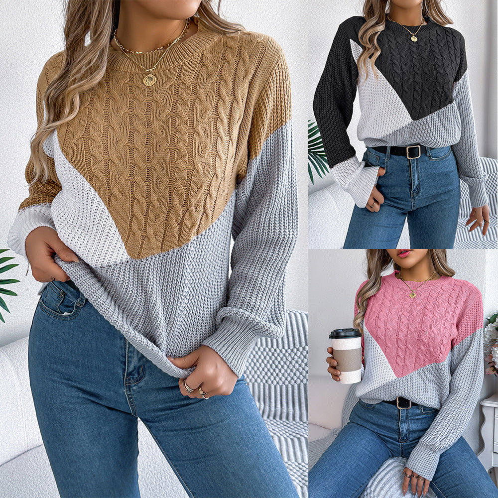 Pullover mit kontrastierender Farbe und langen Ärmeln für Damen