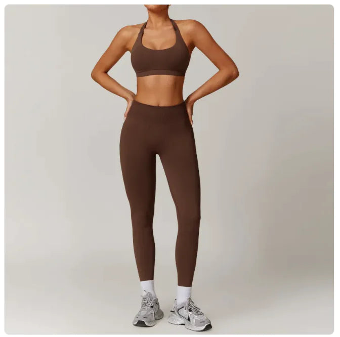 Nahtloses rückenfreies Yoga-Set – 2-teiliger BH und Leggings