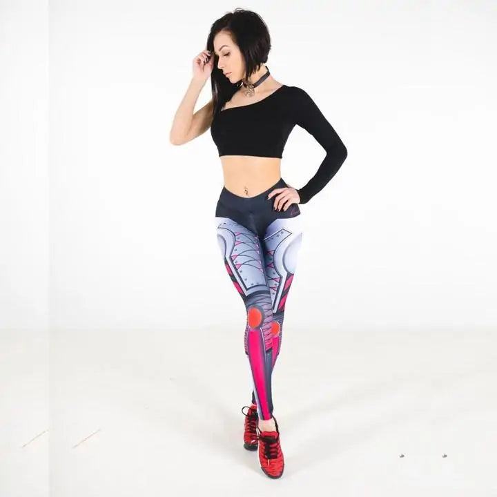 Push-Up-Fitness-Leggings mit „PureGem Cyberwomen“-Print