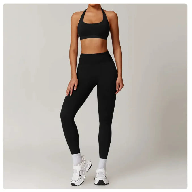 Nahtloses rückenfreies Yoga-Set – 2-teiliger BH und Leggings