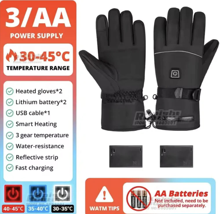 Beheizte wasserdichte Motorradhandschuhe – Batteriebetrieben, Touchscreen, Winter-Ski- und Rennhandschuhe